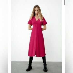 NWT - Zara fuchsia pink dress - puff balloon sleeve - size medium